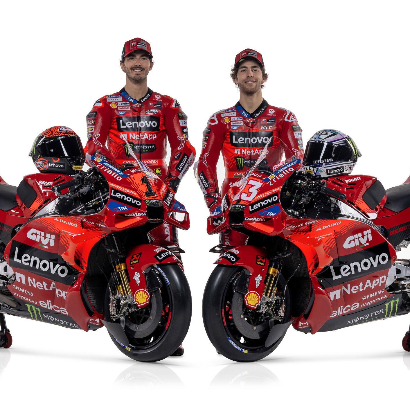 Francesco Bagnaia and Enea Bastianini in 2024 Ducati colours